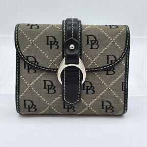 Dooney & Bourke Wallet Monogram Black Gray-Brown Snap Closure 4.5" x 4" Folding